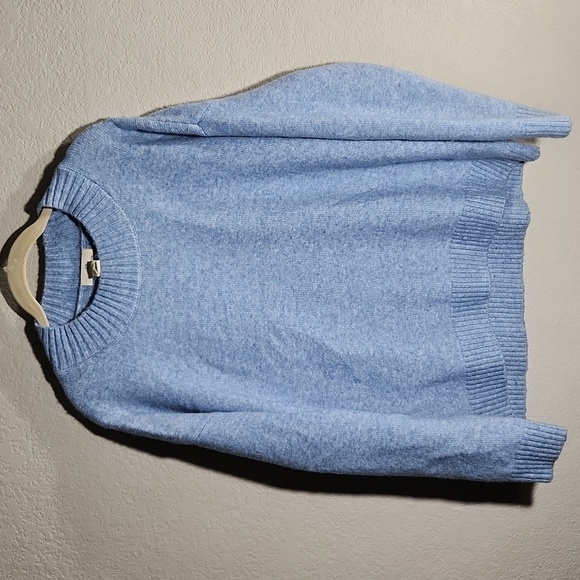 H&M Womens Sweater Size M Alpaca Blend Blue Ribbed Neck Sleeves Hem Pilling - Picture 1 of 15